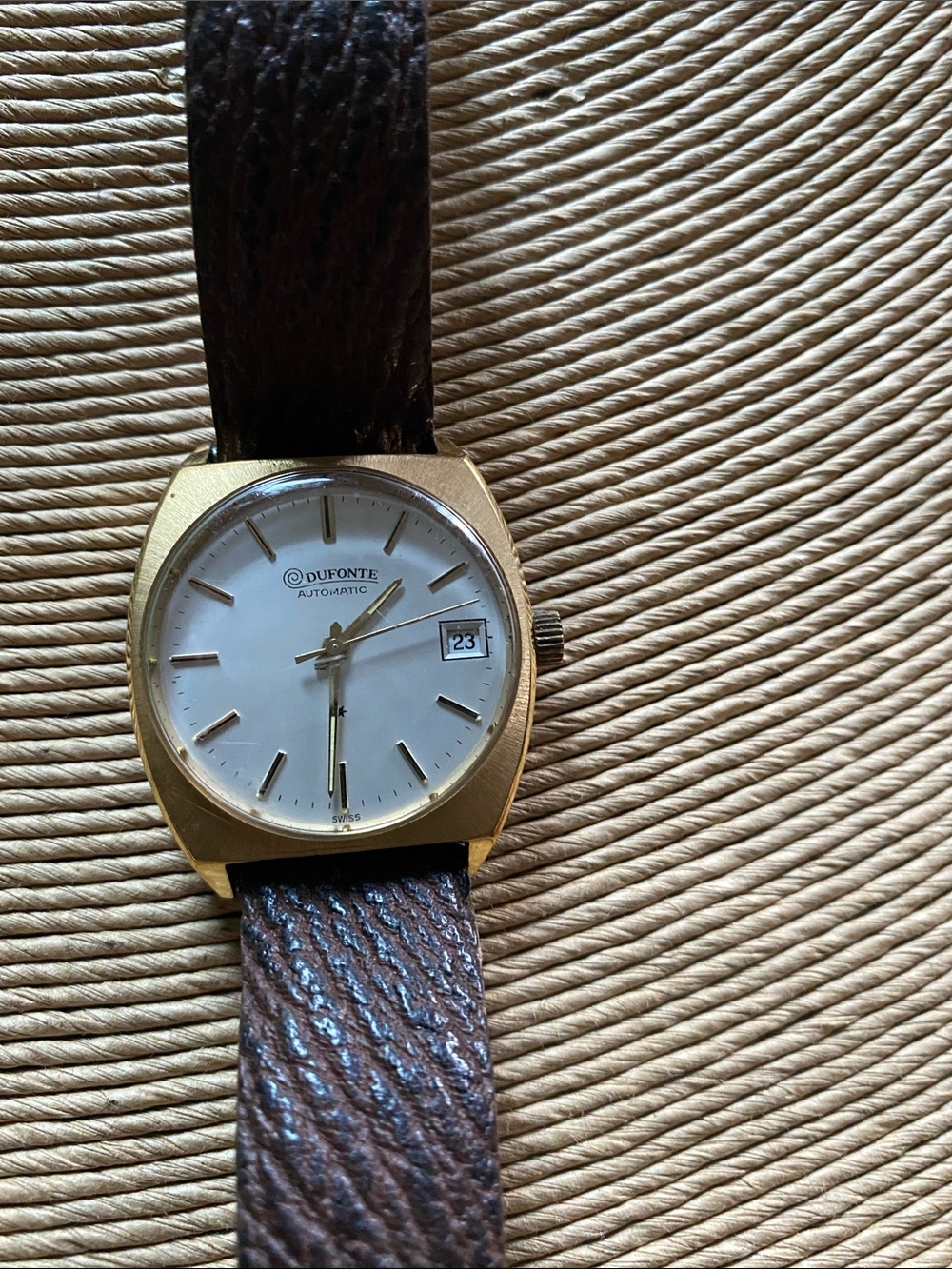 Men's Gold-Tone Automatic Watch with Brown Leather Strap